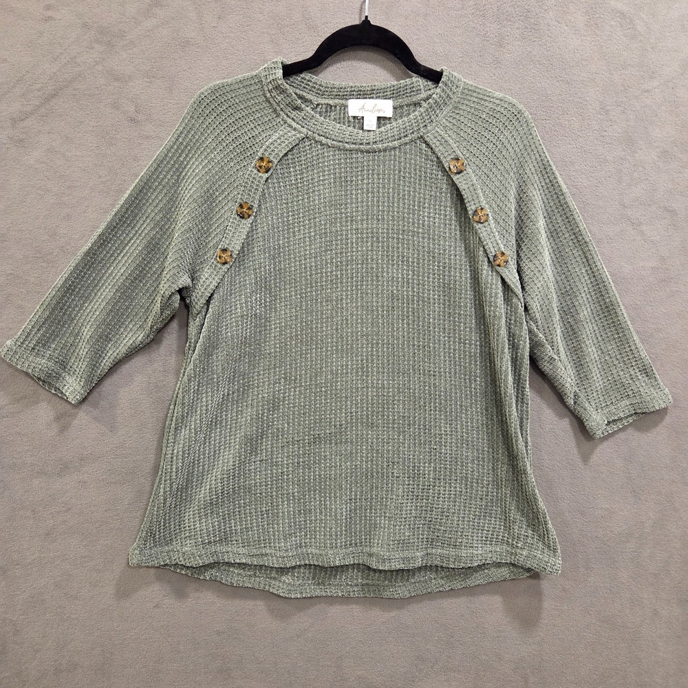 Waffle Knit Sweater‎ With Buttons Women's Size 1X Casual Classic Leisure Comfy
